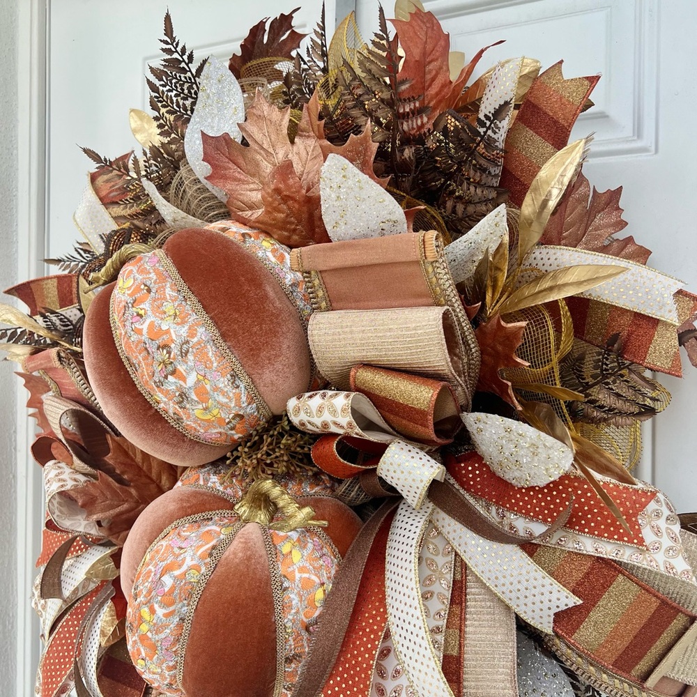 XL Handmade Elegant Fall Autumn Wreath for front door. Aprox 31” wide - Picture 7 of 10